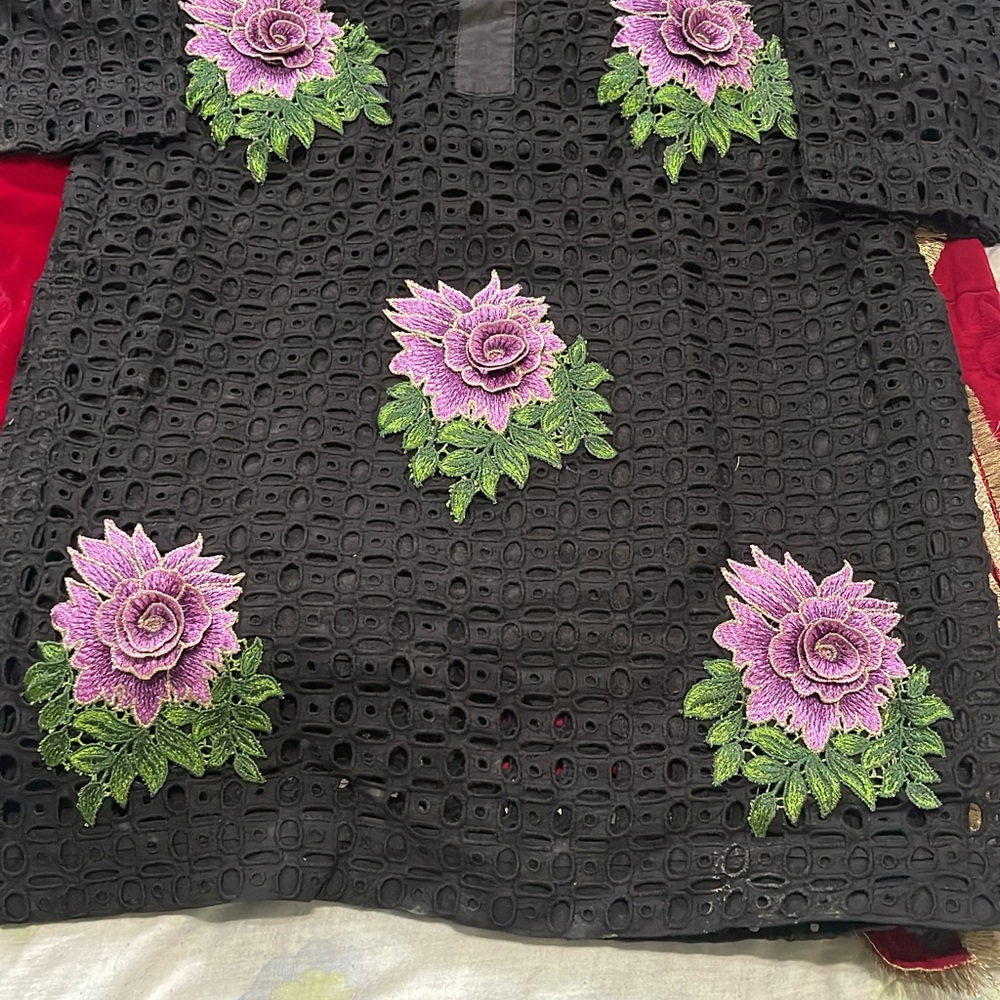 Floral Embroidered Black Top